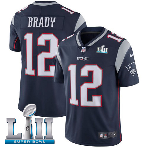 Nike Patriots 12 Tom Brady Navy 2018 Super Bowl LII Youth Vapor Untouchable Player Limited Jersey