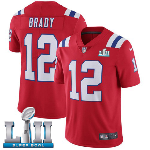 Nike Patriots 12 Tom Brady Red 2018 Super Bowl LII Youth Vapor Untouchable Limited Player Jersey