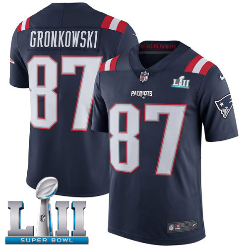 Nike Patriots 87 Rob Gronkowski Navy 2018 Super Bowl LII Youth Corlor Rush Limited Jersey - Click Image to Close