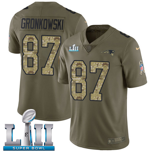 Nike Patriots 87 Rob Gronkowski Olive Camo 2018 Super Bowl LII Salute To Service Limited Jersey