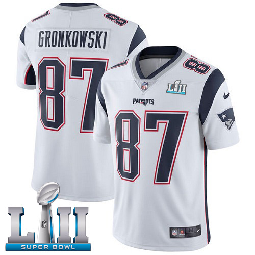 Nike Patriots 87 Rob Gronkowski White 2018 Super Bowl LII Vapor Untouchable Player Limited Jersey - Click Image to Close