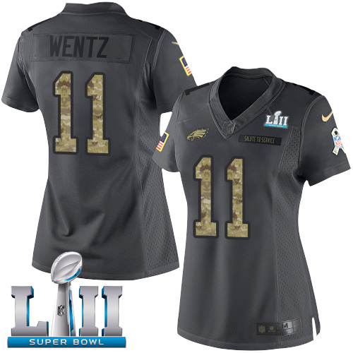 Nike Eagles 11 Carson Wentz Anthracite Women 2018 Super Bowl LII Salute to Service Limited Jersey
