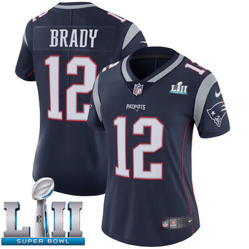 Nike Patriots 12 Tom Brady Navy Women 2018 Super Bowl LII Vapor Untouchable Player Limited Jersey - Click Image to Close