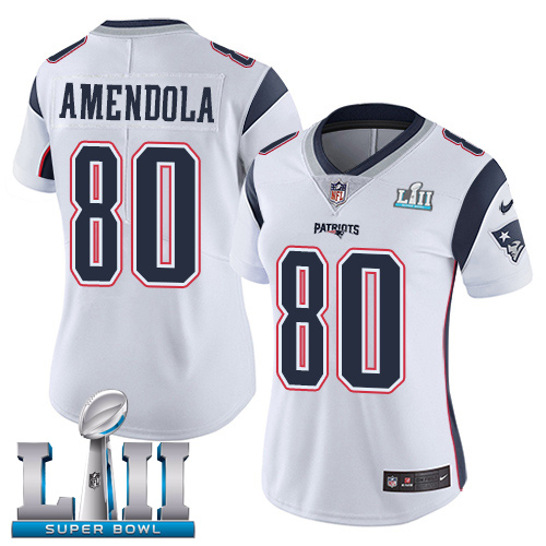 Nike Patriots 80 Danny Amendola White Women 2018 Super Bowl LII Vapor Untouchable Player Limited Jersey - Click Image to Close