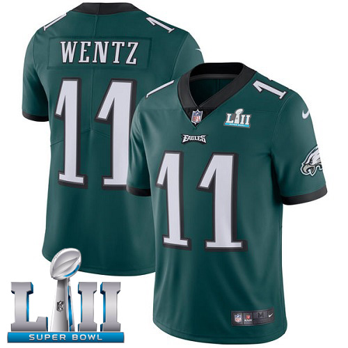 Nike Eagles 11 Carson Wentz Green Youth 2018 Super Bowl LII Vapor Untouchable Player Limited Jersey - Click Image to Close