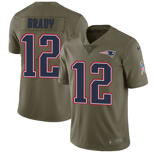 Nike Patriots 12 Tom Brady Olive Youth 2018 Super Bowl LII Salute To Service Limited Jersey