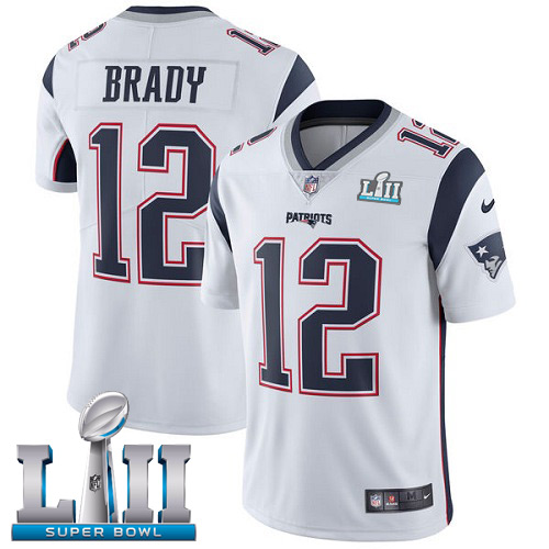 Nike Patriots 12 Tom Brady White Youth 2018 Super Bowl LII Vapor Untouchable Player Limited Jersey