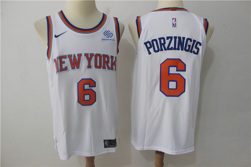 Knicks 6 Kristaps Porzingis White Nike Authentic Jersey
