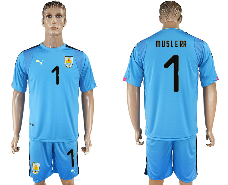 Uruguay 1 MUSLERA Lake Blue Goalkeeper 2018 FIFA World Cup Soccer Jersey