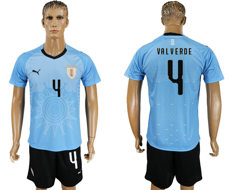 Uruguay 4 VALVERDE Home 2018 FIFA World Cup Soccer Jersey - Click Image to Close