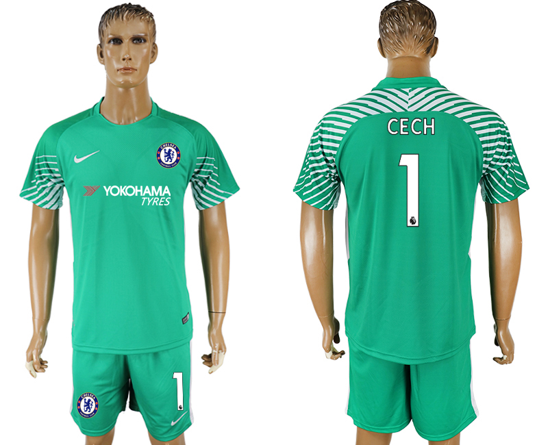 2017-18 Chelsea 1 CECH Green Goalkeeper Soccer Jersey