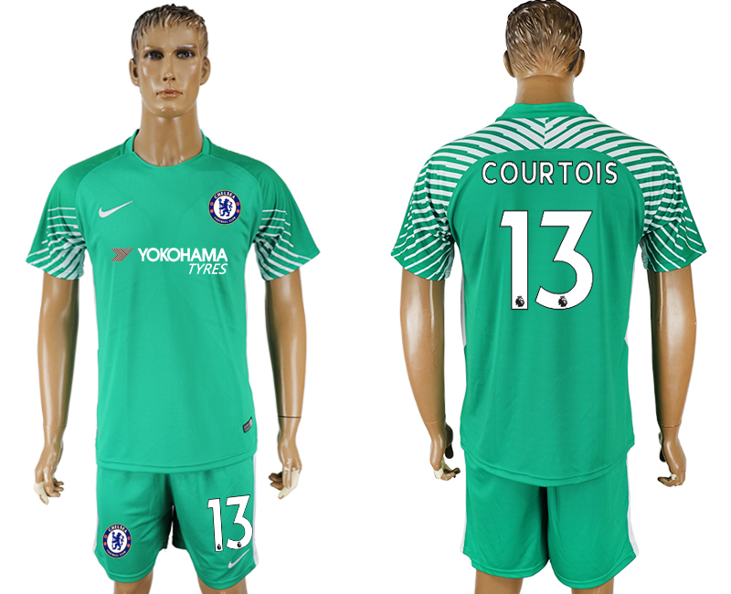 2017-18 Chelsea 13 COURTOIS Green Goalkeeper Soccer Jersey
