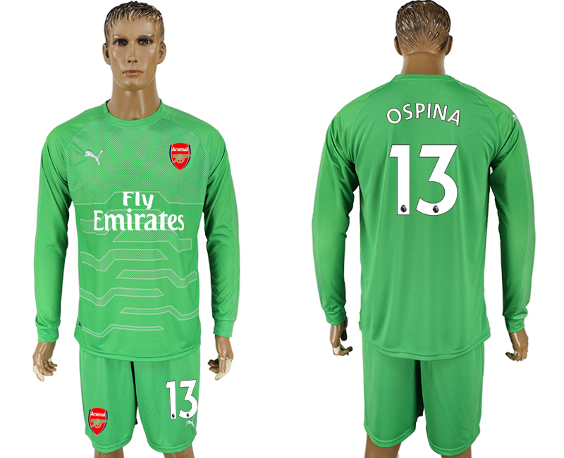 2017-18 Arsenal 13 OSPINA Green Long Sleeve Goalkeeper Soccer Jersey