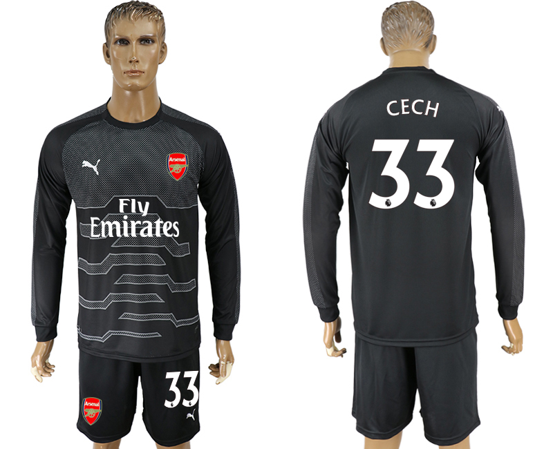 2017-18 Arsenal 33 CECH Black Long Sleeve Goalkeeper Soccer Jersey