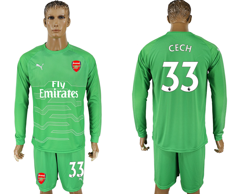 2017-18 Arsenal 33 CECH Green Long Sleeve Goalkeeper Soccer Jersey