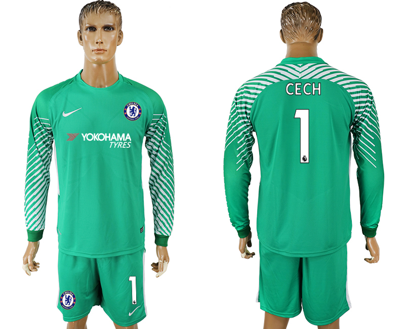 2017-18 Chelsea 1 CECH Green Long Sleeve Goalkeeper Soccer Jersey