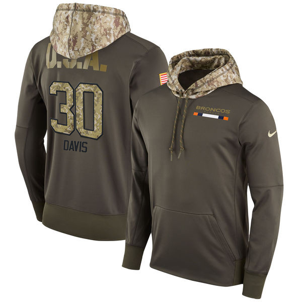 Nike Broncos 30 Terrell Davis Olive Salute To Service Pullover Hoodie