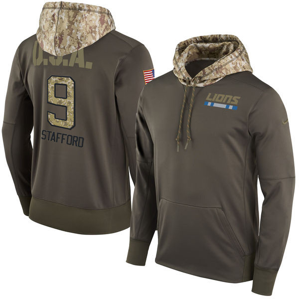Nike Lions 9 Matthew Stafford Olive Salute To Service Pullover Hoodie
