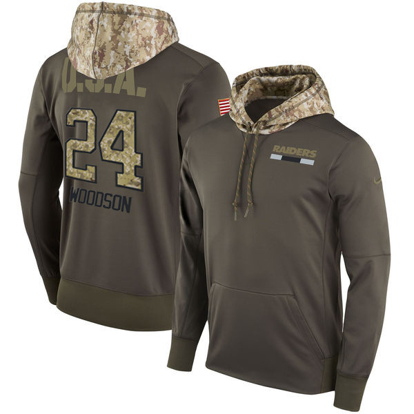 Nike Raiders 24 Charles Woodson Olive Salute To Service Pullover Hoodie