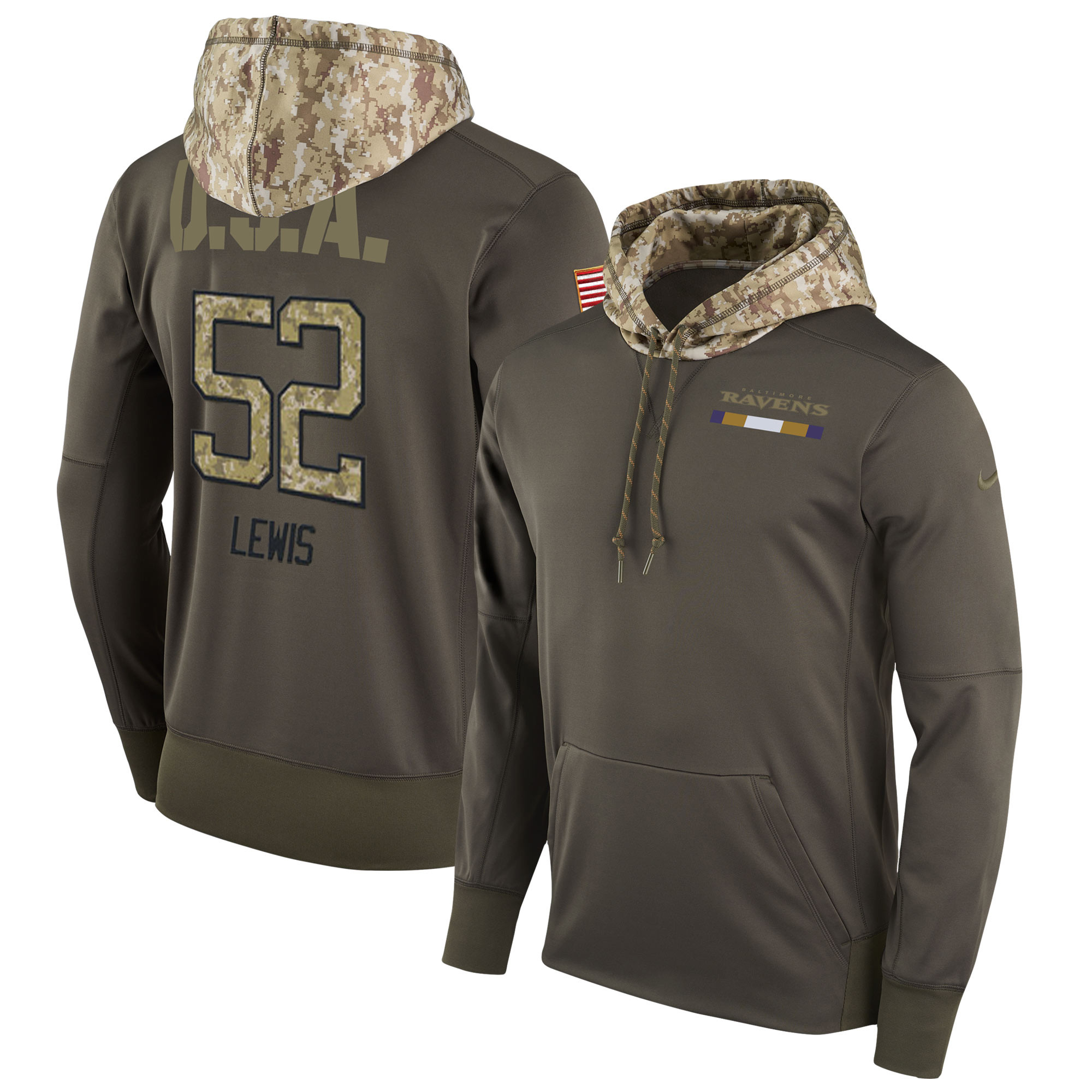Nike Ravens 52 Ray Lewis Olive Salute To Service Pullover Hoodie