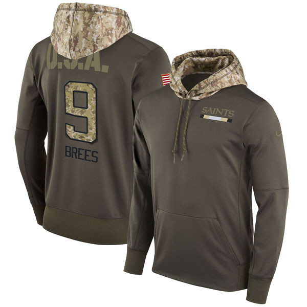 Nike Saints 9 Drew Brees Olive Salute To Service Pullover Hoodie