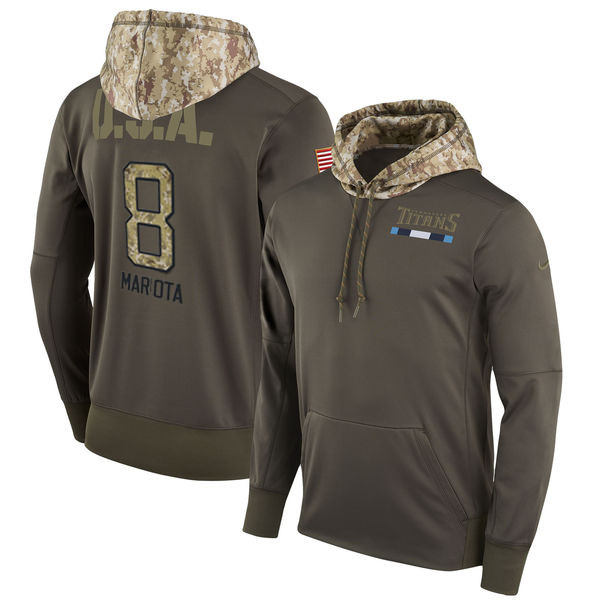 Nike Titans 8 Marcus Mariota Olive Salute To Service Pullover Hoodie