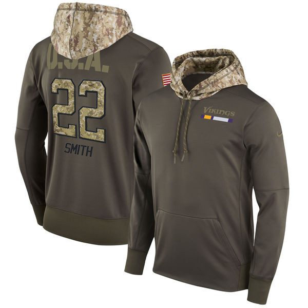 Nike Vikings 22 Harrison Smith Olive Salute To Service Pullover Hoodie
