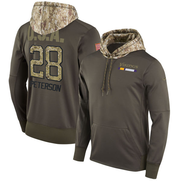 Nike Vikings 28 Adrian Peterson Olive Salute To Service Pullover Hoodie