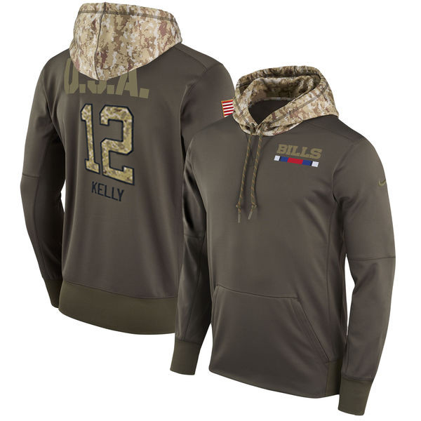 Nike Bills 12 Jim Kelly Olive Salute To Service Pullover Hoodie Nike Bills 12 Jim Kelly Olive Salute To Service Pullover Hoodie