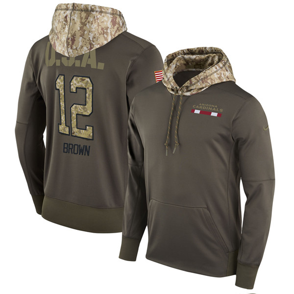 Nike Cardinals 12 Jaron Brown Olive Salute To Service Pullover Hoodie