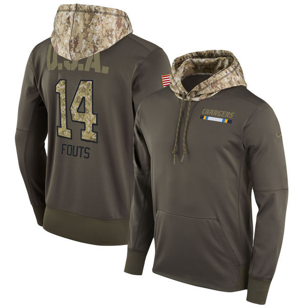 Nike Chargers 14 Dan Fouts Olive Salute To Service Pullover Hoodie