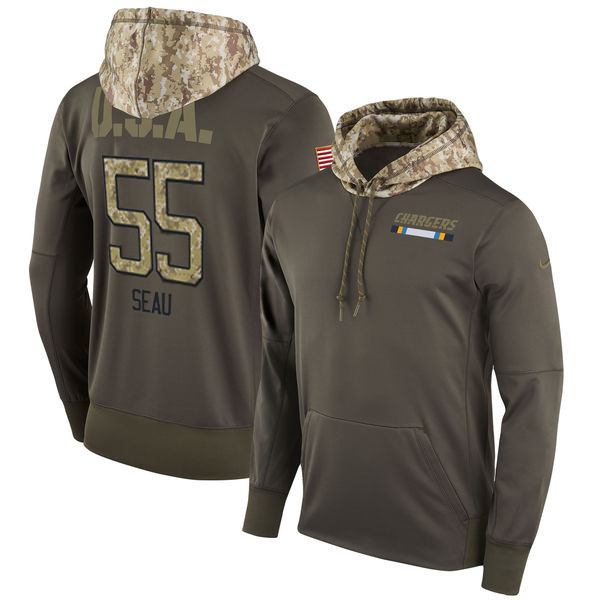 Nike Chargers 55 Junior Seau Olive Salute To Service Pullover Hoodie