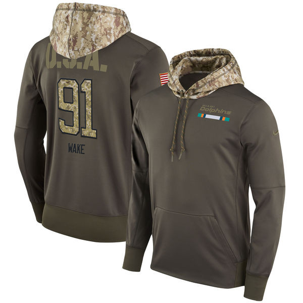 Nike Dolphins 91 Cameron Wake Olive Salute To Service Pullover Hoodie