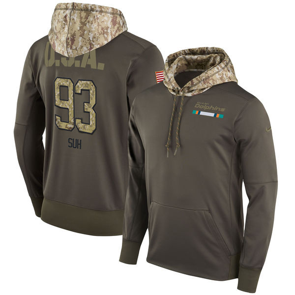 Nike Dolphins 93 Ndamukong Suh Olive Salute To Service Pullover Hoodie