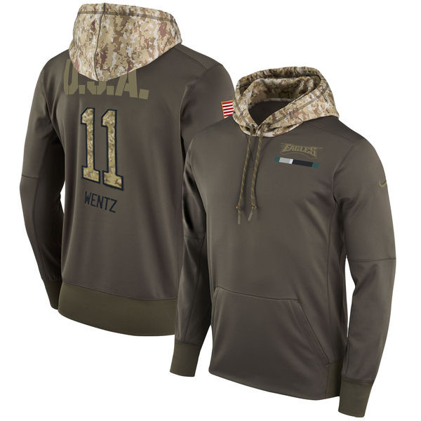 Nike Eagles 11 Carson Wentz Olive Salute To Service Pullover Hoodie