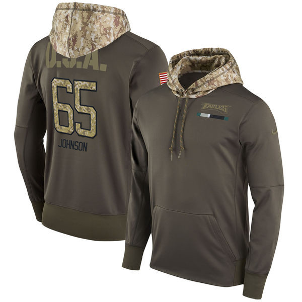 Nike Eagles 65 Lane Johnson Olive Salute To Service Pullover Hoodie