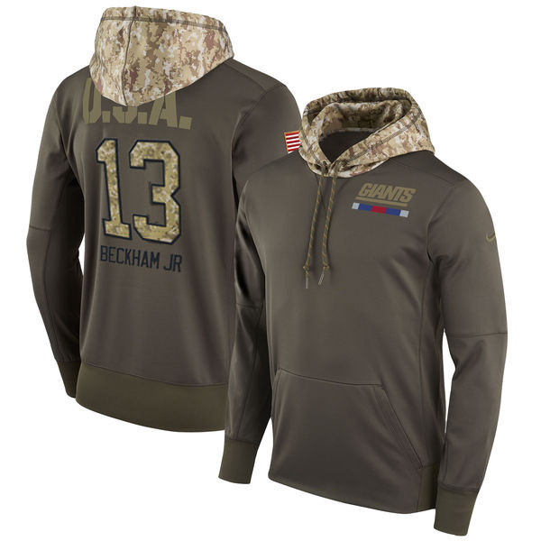 Nike Giants 13 Odell Beckham Jr. Olive Salute To Service Pullover Hoodie