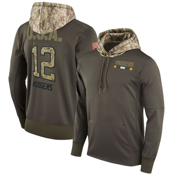 Nike Packers 12 Aaron Rodgers Olive Salute To Service Pullover Hoodie