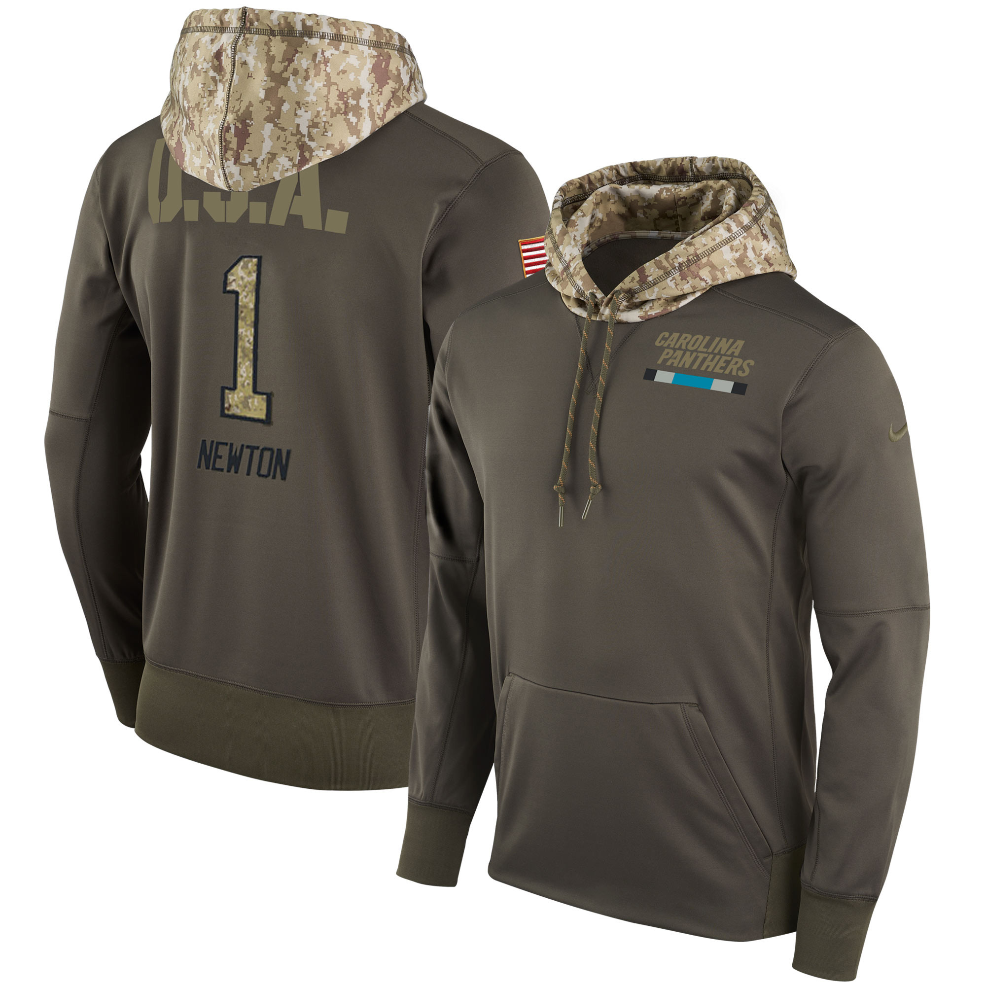 Nike Panthers 1 Cam Newton Olive Salute To Service Pullover Hoodie