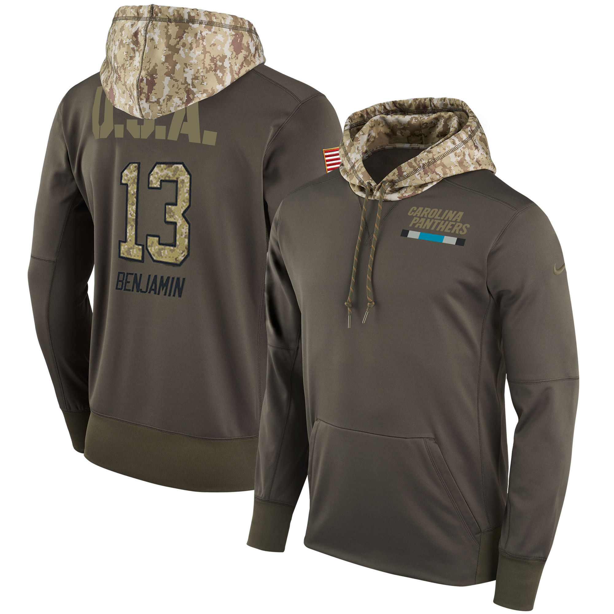 Nike Panthers 13 Kelvin Benjamin Olive Salute To Service Pullover Hoodie