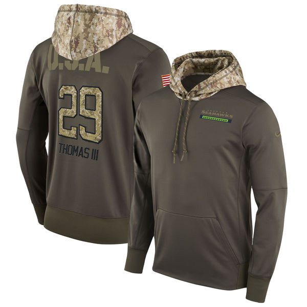 Nike Seahawks 29 Earl Thomas Olive Salute To Service Pullover Hoodie