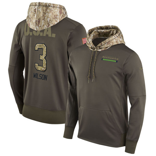 Nike Seahawks 3 Russell Wilson Olive Salute To Service Pullover Hoodie