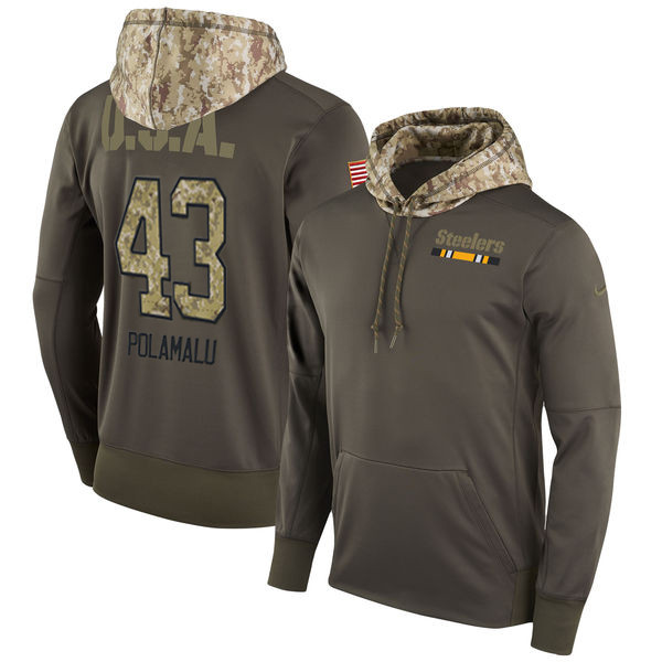 Nike Steelers 43 Troy Polamalu Olive Salute To Service Pullover Hoodie