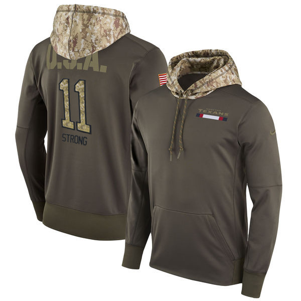 Nike Texans 11 Jaelen Strong Olive Salute To Service Pullover Hoodie