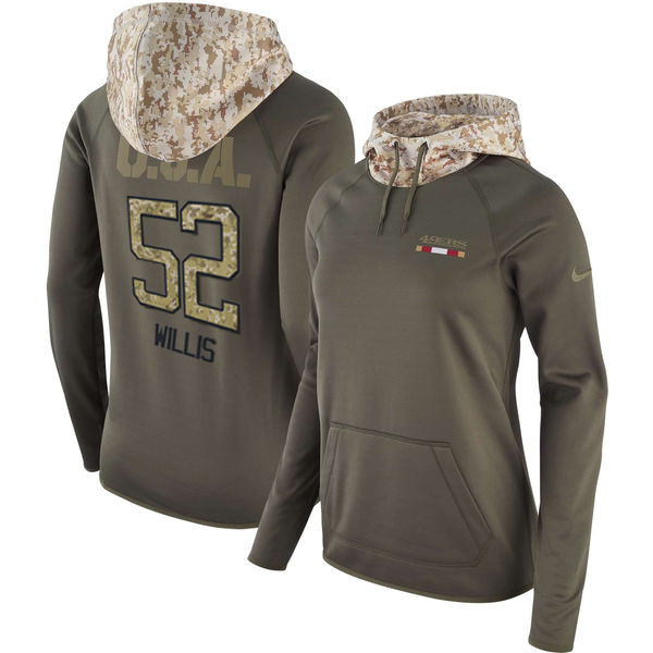 Nike 49ers 52 Patrick Willis Olive Women Salute To Service Pullover Hoodie