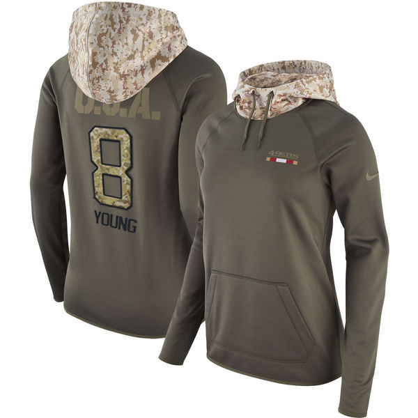 Nike 49ers 8 Steve Young Olive Women Salute To Service Pullover Hoodie