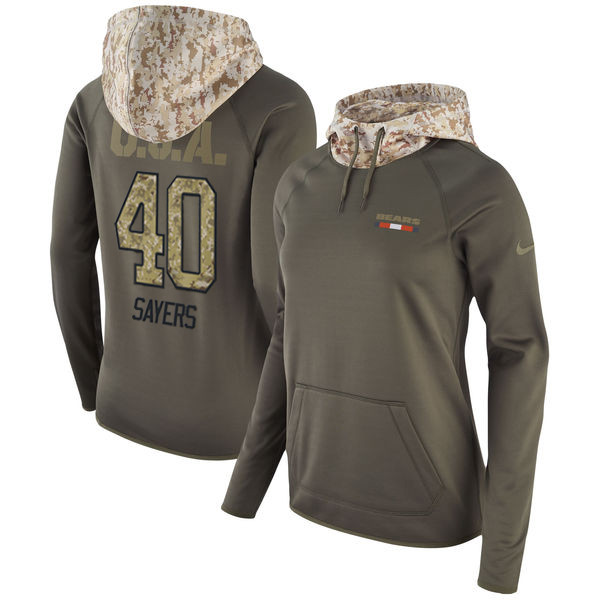 Nike Bears 40 Gale Sayers Olive Women Salute To Service Pullover Hoodie
