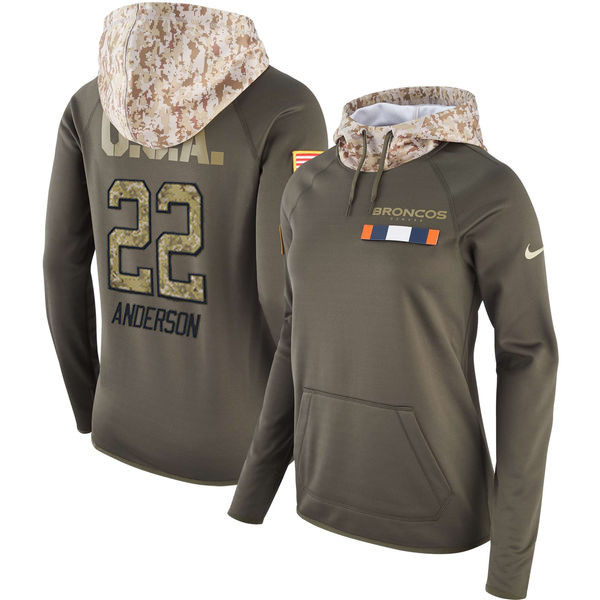 Nike Broncos 22 C.J. Anderson Olive Women Salute To Service Pullover Hoodie