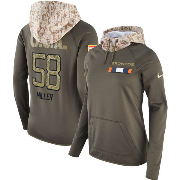 Nike Broncos 58 Von Miller Olive Women Salute To Service Pullover Hoodie