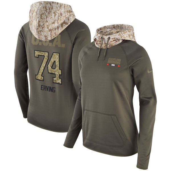 Nike Browns 74 Cameron Erving Olive Women Salute To Service Pullover Hoodie